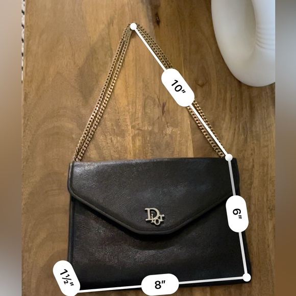 AUTH VINTAGE RARE DIOR BLACK LEATHER MINI FLAP BAG & GOLD ORIGINAL CHAIN - Picture 14 of 17